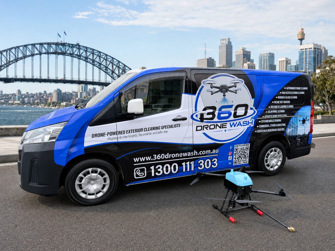 The 360 Exterior Wash service van and cleaning drone