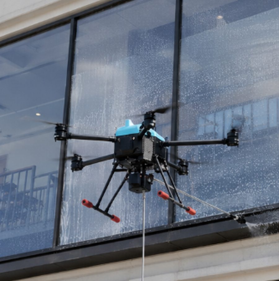A 360 Drone Wash cleaning drone washing high-rise windows